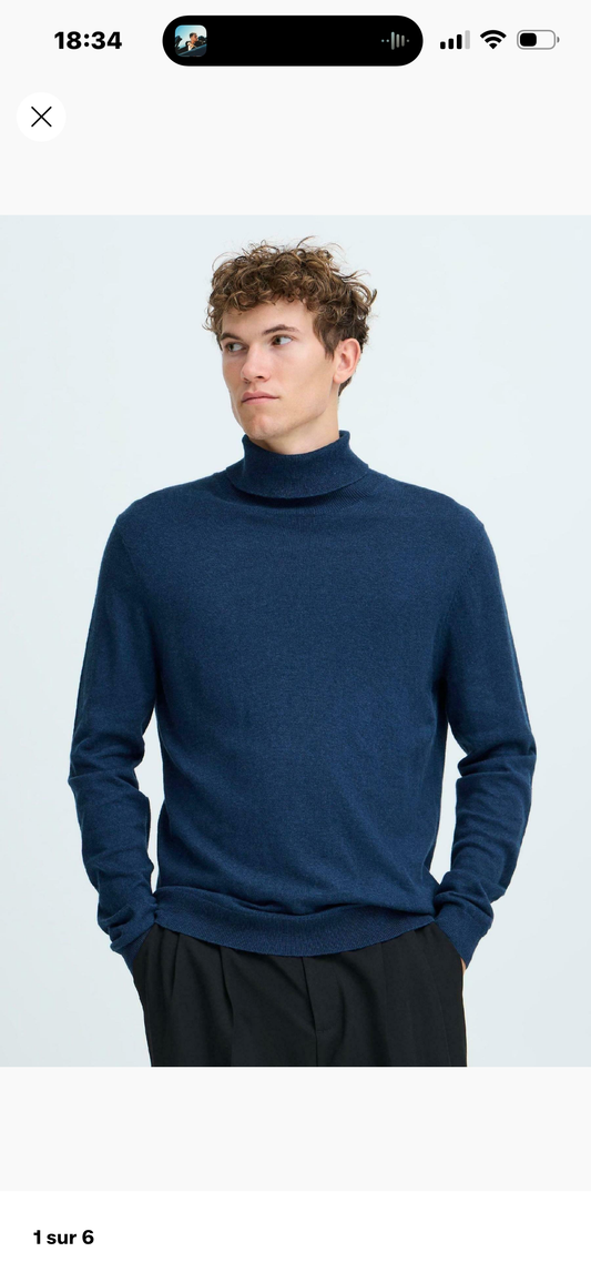 Pull col roulé - Marine - Casual Friday